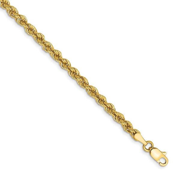 3mm 14k Yellow Gold Handmade Solid Rope Chain Bracelet 8 Inch